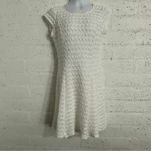 Zac & Rachel Womens Dress 10 White Bodycon Lined Stretch Short Sleeve Textured